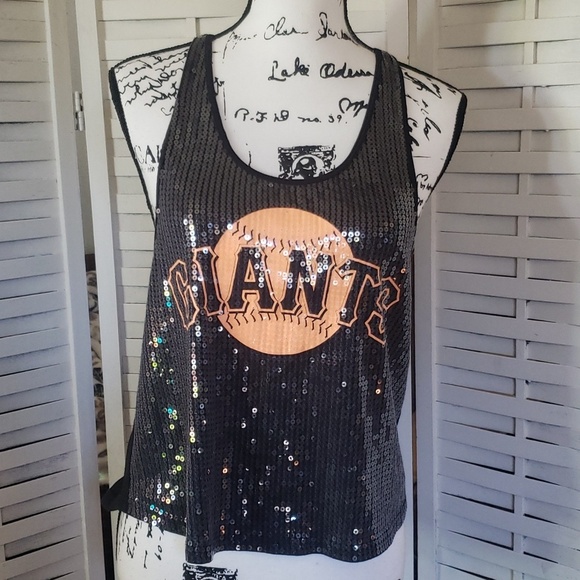PINK Victoria's Secret Tops - PINK by Victoria Secret GIANTS black sequin racerback tank S